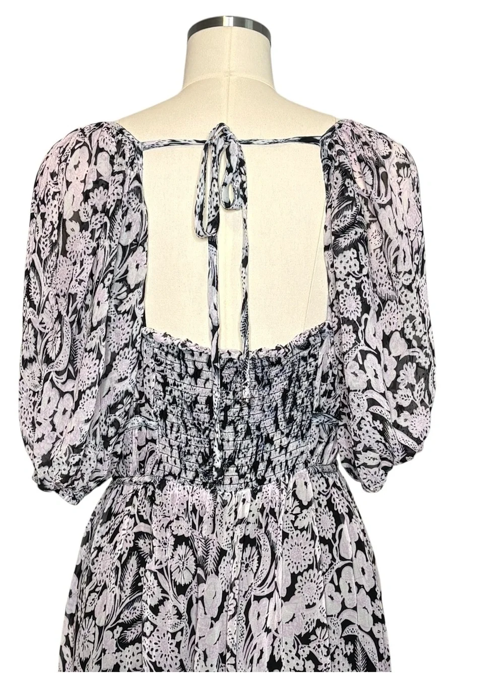 Anthropologie Floral Smocked Square Neck Midi Dress | L